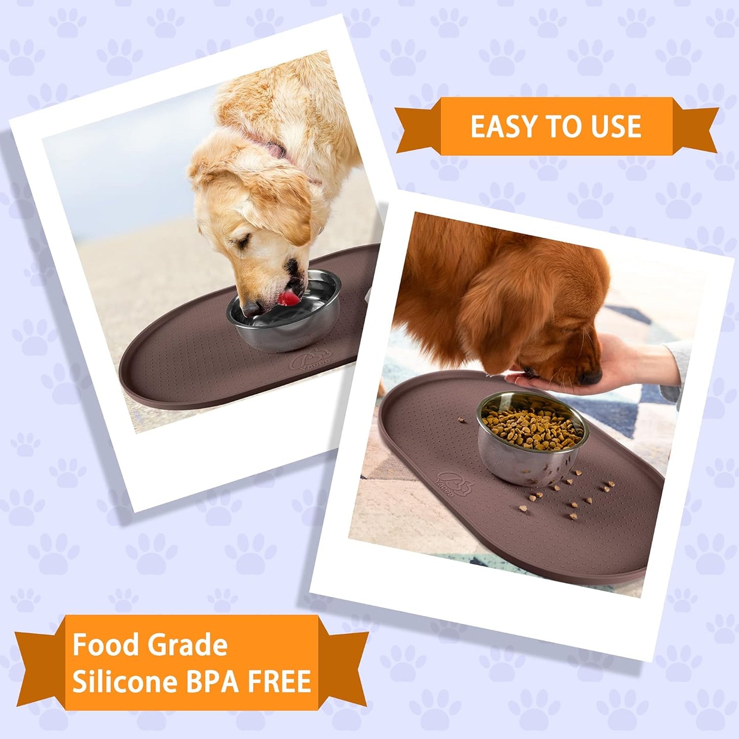 100% Waterproof 0.5" Raised Edge BPA Free Silicone Dog Food Mat, Pet Cat Feeding Mats Contain Spills Protects Floors, Placemats for Cats and Dogs Water Bowl Dishwasher. (Small, Gray)