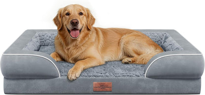 Comfort Expression Orthopedic Dog Bed for Extra Large Dogs 42x30 Inch, Waterproof Egg Crate Foam XL Pet Bed with Removable Bolsters, Dog Couch with Washable Cover & Non-Slip Bottom, Grey - Colors A
