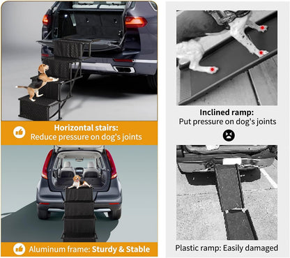 Dog Stairs for Car, Foldable Ramps for Dogs with Non-Slip Surface for Large Dogs Portable Dog Steps for Cars and SUV, Truck to 200 lbs, 4 Steps