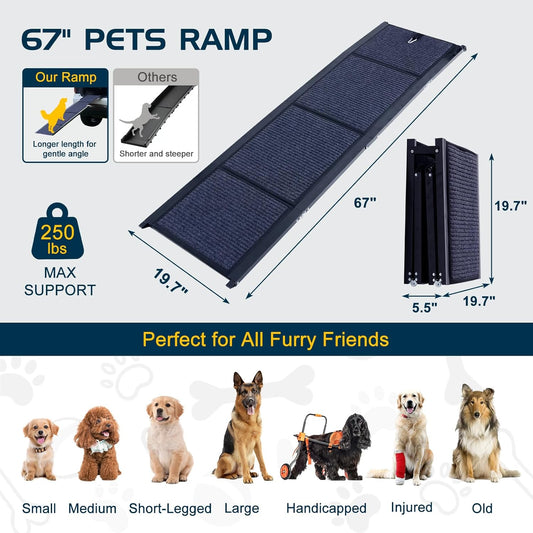 DoCred Dog Ramp for Car, 71'' L x 20'' W Dog Ramps for Large Dogs, Extra Wide Pet Ramp with Non-Slip Surface for Medium & Large Dogs to Get in Car, SUV & Truck, Supports Up to 250 Lbs