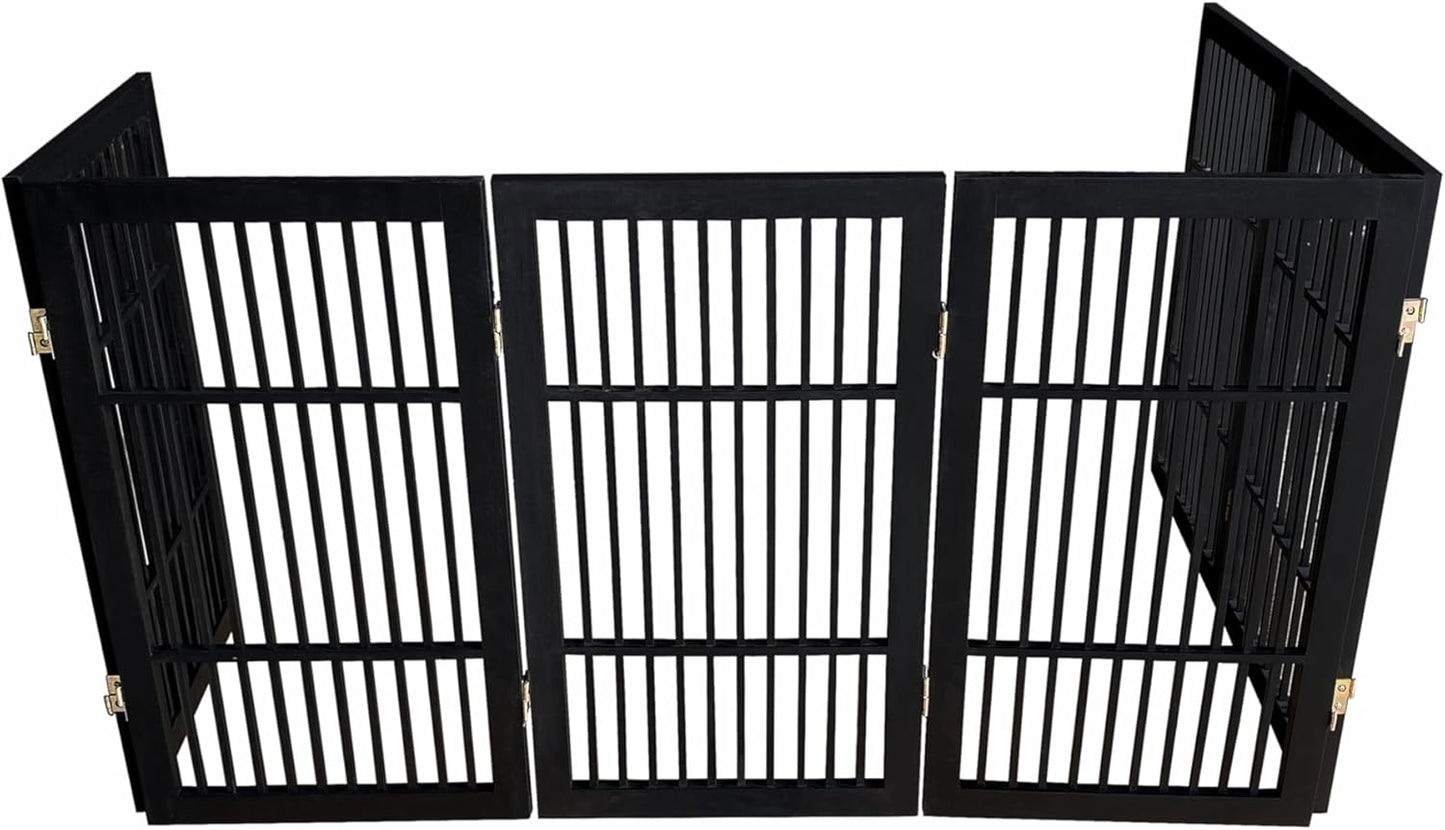 Urnporium Freestanding Wooden Dog Gate for Doorways – Foldable Acacia Wood Pet Gate, No Drill Portable Indoor/Outdoor Puppy Fence Barrier (White Pet Gate, 3 Panel 24" Tall)