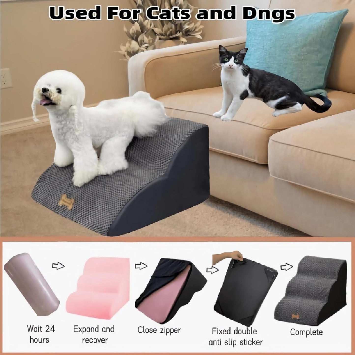 Necrely 4-Step Dog Stairs for High Beds 18-24 Inch Pet Steps 2 3 4 5 Tier Ladder Non-Slip Sturdy Ramp Small Medium Large Dog Steps to Couch Bed Old Dogs Balanced Pet Stairs for Getting on Bed