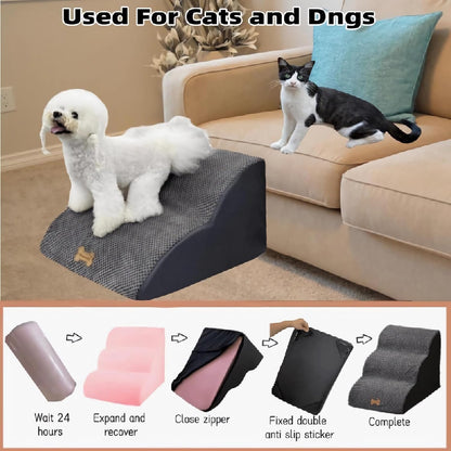 Necrely 4-Step Dog Stairs for High Beds 18-24 Inch Pet Steps 2 3 4 5 Tier Ladder Non-Slip Sturdy Ramp Small Medium Large Dog Steps to Couch Bed Old Dogs Balanced Pet Stairs for Getting on Bed