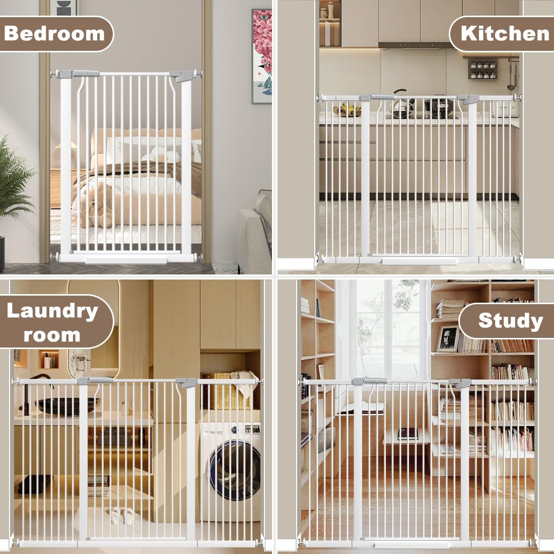 41" Extra Tall Cat Gate for Doorway, 49.2-54.7 Metal Pet Baby Safe Gate, Extra Wide Pressure Mounted Child Door with Expansion Kit, No Drilling No Climb Cat Fence Indoor, Tall Dog Gate, White
