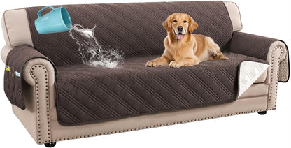 H.VERSAILTEX 100% Waterproof Slipcovers for Couches and Sofas Modern Pet Couch Cover Thick Soft Furniture Protector with Elastic Straps(Sofa, Lily Pad/Beige)
