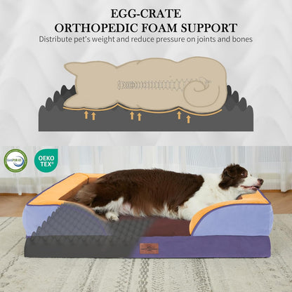 Comfort Expression Orthopedic Dog Bed for Extra Large Dogs 42x30 Inch, Waterproof Egg Crate Foam XL Pet Bed with Removable Bolsters, Dog Couch with Washable Cover & Non-Slip Bottom, Grey - Colors A