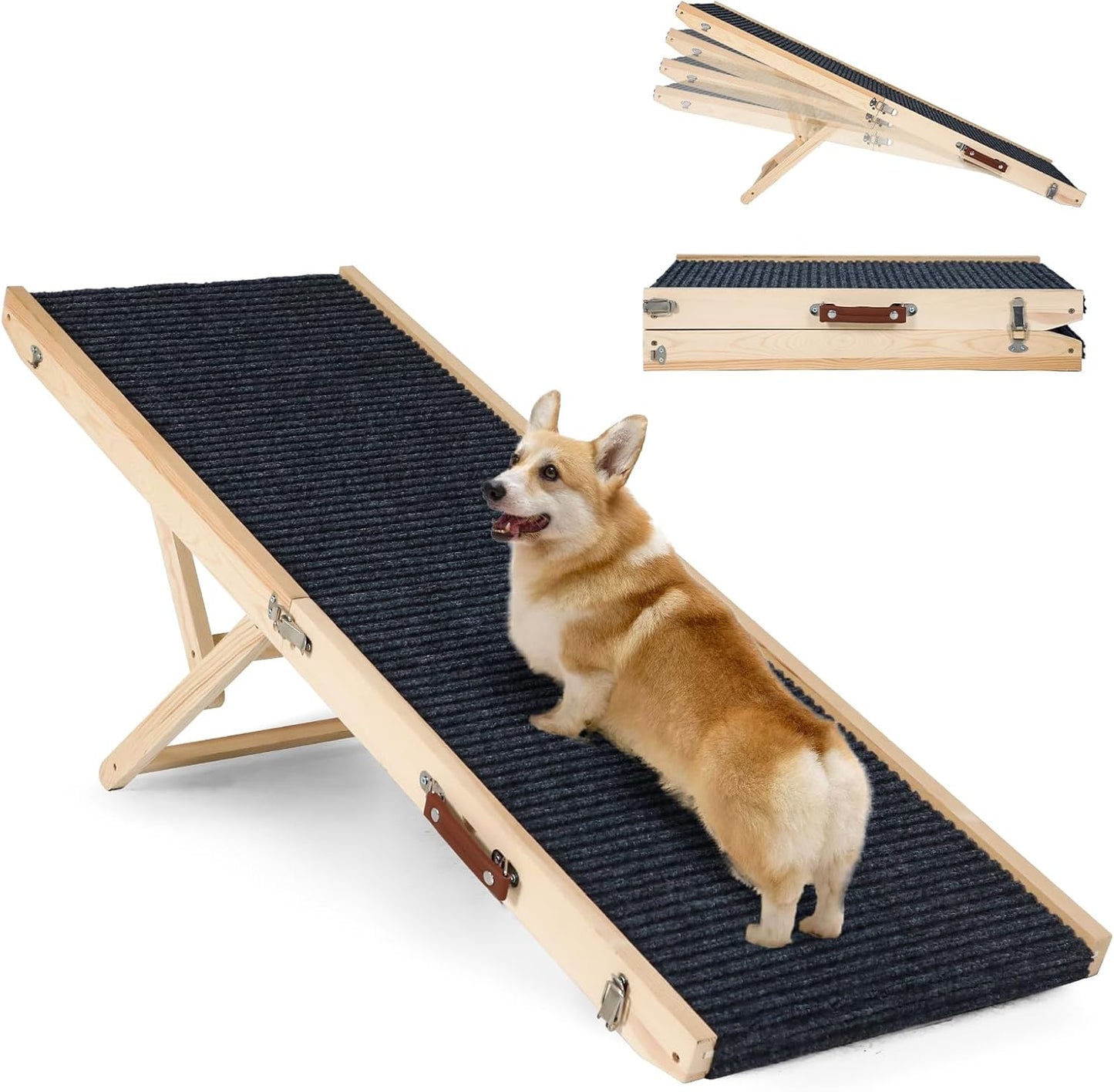 Folding Dog Ramp Safety, Wooden Adjustable Height Pet Ramps, Potable Dog Steps with Non-Slip Traction Mat, Dog Step for Bed, Dogs Stairs for SUV Car, Couch, Safe, Height Bed