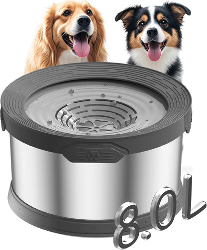 6.5L Dog Water Bowl No Spill 1.6 Gallon Stainless Steel Water Bowl for Dogs 220oz Large Capacity No Splash Slow Drinking Feeder with Anti-Slip Mat for Messy Drinkers 6.5L+2 Filters