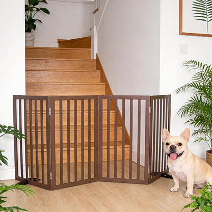 ZJSF Freestanding Indoor Dog Gate for House Foldable Wood Puppy Gate for Doorways Pet Gate for Stairs Extra Wide Pet Fence, Brown, 24" Height 3 Panels
