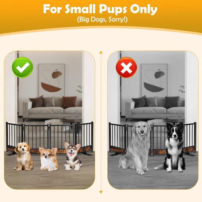 Freestanding Short Dog Gate, 16" Tall Pet Gate Indoor with Support Feet Easily Step Over, 4 Panel Metal Wood Foldable Pet Dog Gate, Up to 48" Wide Puppy Fence, Puppy Gate for for Doorway&Hallway Black