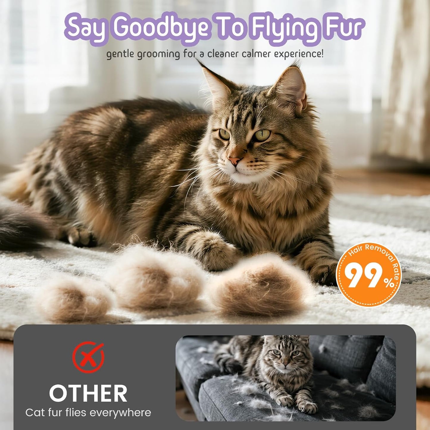 Dog & Cat Brush for Shedding, Self Cleaning Deshedding Brush with Adjustable Bristle Length & Dematting Comb, Skin Friendly Grooming Tool for Long & Medium-Long Hair Pets