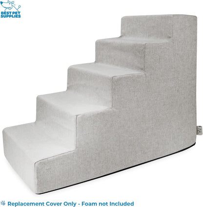 Best Pet Supplies Foam Pet Steps Cover for Small Dogs and Cats, Portable Ramp Stairs for Couch, Sofa, and High Bed Climbing (Cover Only) - Ash Gray Linen, 3-Step (Cover Only)