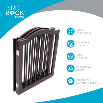 INTERNET'S BEST Arched Top Dog Gate | 4 Panel, 24" H Wooden Pet Barrier for Dogs or Cats | Freestanding Folding Room Divider for Doorways, Hallways, Stairs, and Porch | Portable, Extra Wide | Espresso