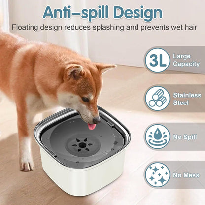 UPSKY 3L Dog Water Bowl 101oz Stainless Steel No Spill Large Capacity Dog Food Water Bowl Slow Water Feeder, Spill Proof Pet Water Dispenser Vehicle Carried Travel Water Bowl