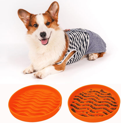 Slow Feeder Dog Bowls, Silicone Food Bowl Anti-Gulping, Pets Puppy Slow Feeder with Suction Cups, Dishwasher Microwave Safe for All Small Medium Dogs, Wave Design Blue