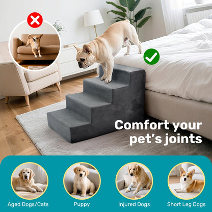 Heeyoo Dog Stairs for Small Dogs,5-Step Dog Steps for High Bed and Couch, High-Density Foam Pet Steps with Supporting Board, Non-Slip Removable Washable Cover, Grey