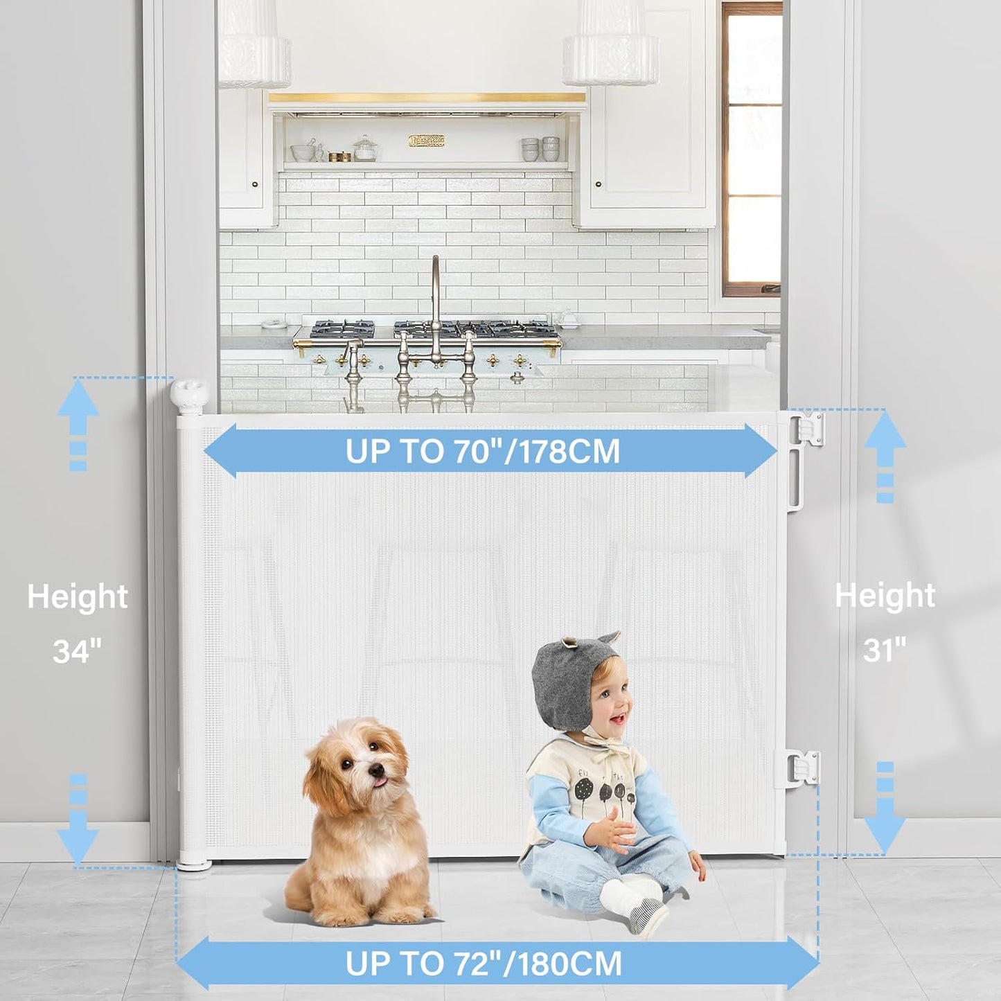 probebi Retractable Baby, Child & Dog Gates for Stairs, Extends to 54" Wide 34" Tall, Use for Outdoor, Indoor, Hallways, Doorways, Deck, Porch, Black
