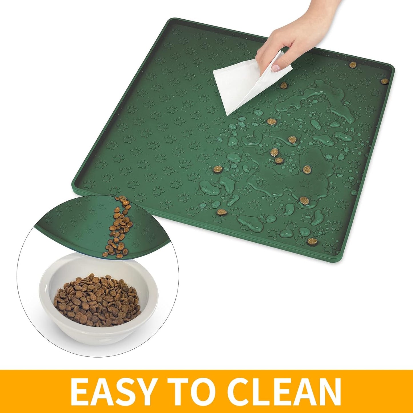 Ptlom Pet Placemat for Dog and Cat, Mat for Prevent Food and Water Overflow, Suitable for Small, Medium and Big Pet, 18" 12", Grey, Silicone