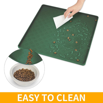 Ptlom Pet Placemat for Dog and Cat, Mat for Prevent Food and Water Overflow, Suitable for Small, Medium and Big Pet, 18" 12", Grey, Silicone