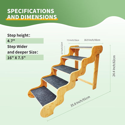 Dog Stairs for Small Dogs,3-Step Bamboo Wooden Dog/Pet/Cat Steps Ramp for Couch Sofa,Bed and Car, Can Support Weighing Up to 160 LB,