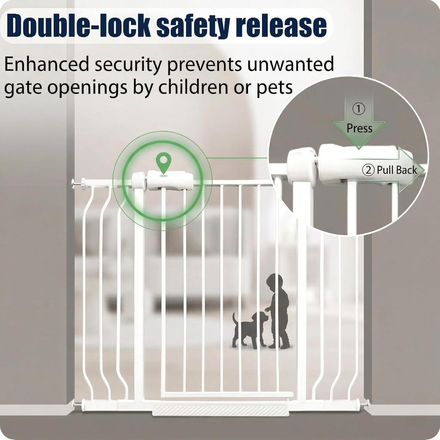Extra Wide Baby Gate 85.8-90.5" Dog Gate Indoor Pressure Mounted No Drill Safety Gate for Large Entries, Kitchen,Stairs & Doorways, Black Metal Indoor Pet Gate for Kids & Dogs