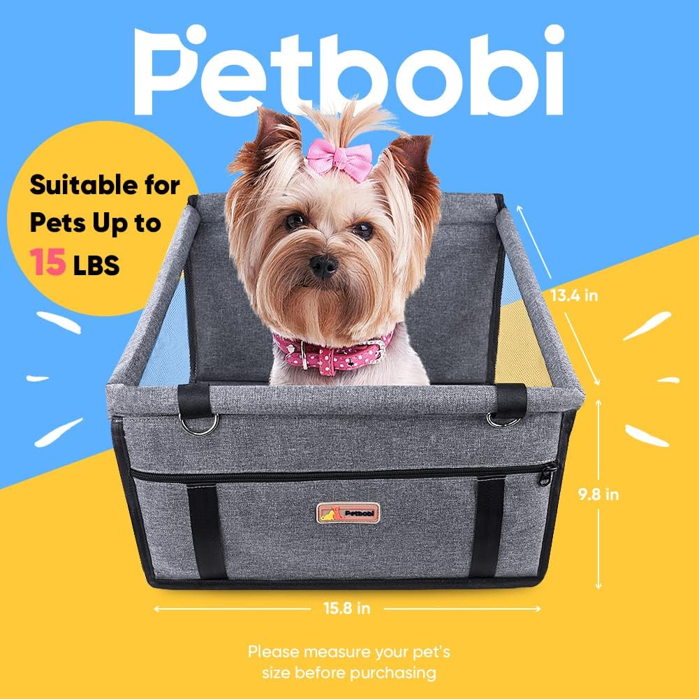 Petbobi Small Dog Car Seat, Dog Car Booster Seat for Small Medium Dogs 5-15 lbs, Foldable Front Seat Safety with Sturdy PVC Tube Frame, Breathable Mesh, Grey