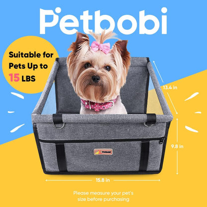 Petbobi Small Dog Car Seat, Dog Car Booster Seat for Small Medium Dogs 5-15 lbs, Foldable Front Seat Safety with Sturdy PVC Tube Frame, Breathable Mesh, Grey