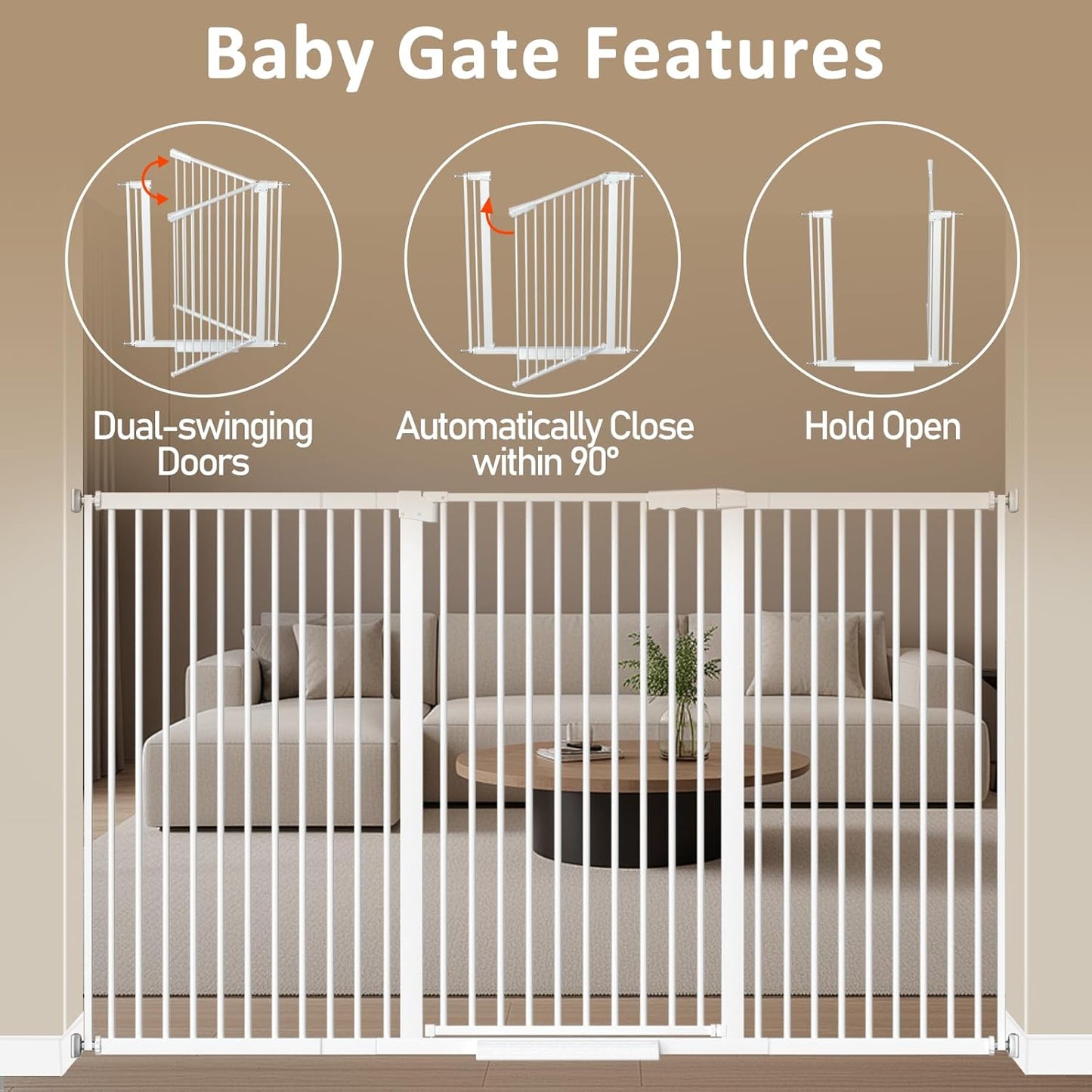 WAOWAO 40.55" Extra Tall 1.37" Ultra Narrow Spacing 53.74-61.61" Extra Wide Dogs Pets Baby Gate Safety Indoor Puppy Pressure Mounted Gate No Drill Black Metal for Stairs,Doorways,Kitchen,Hallway