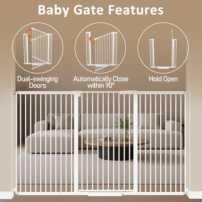WAOWAO 40.55" Extra Tall 1.37" Ultra Narrow Spacing 53.74-61.61" Extra Wide Dogs Pets Baby Gate Safety Indoor Puppy Pressure Mounted Gate No Drill Black Metal for Stairs,Doorways,Kitchen,Hallway