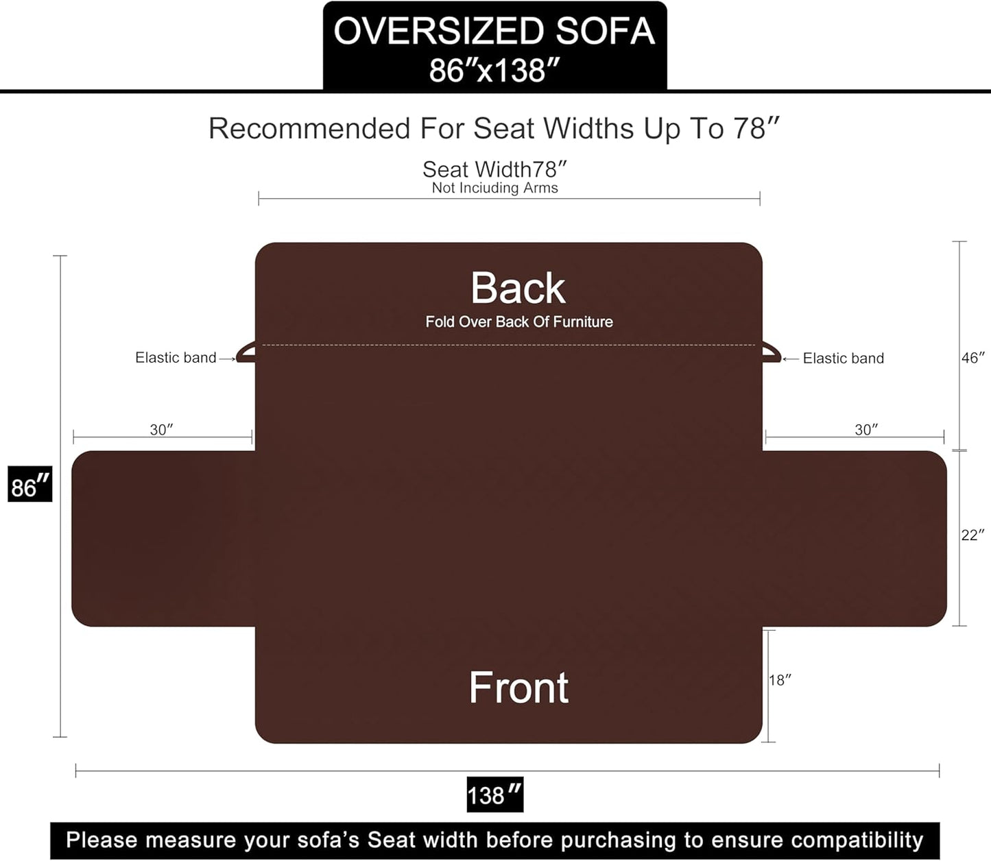 U-NICE HOME Reversible Sofa Cover Washable Couch Cover for Dogs Friendly with Elastic Straps Water Repellent Furniture Protector for 3 Cushion Couch (Sofa, Coffee/Beige) - Colors B
