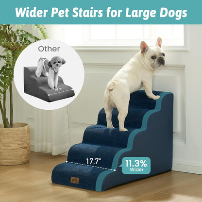 COZY KISS Dog Stairs for Small Dogs 15.7" H, Curved Dog Step for Puppy, Older Cat, Medium Pet Ramp for Sofa, Couch or Chair, Ladder with High Density Foam, 3 Step, 15.7x22.4x15.7 inch, Beige