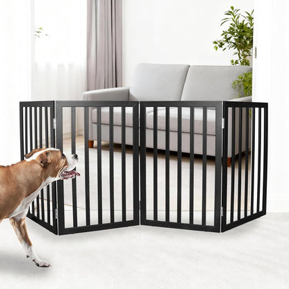 ZJSF Freestanding Indoor Dog Gate for House Foldable Wood Brown Puppy Gate for Doorways Pet Gate for Stairs Extra Wide Pet Fence 24" Height 2 Panels
