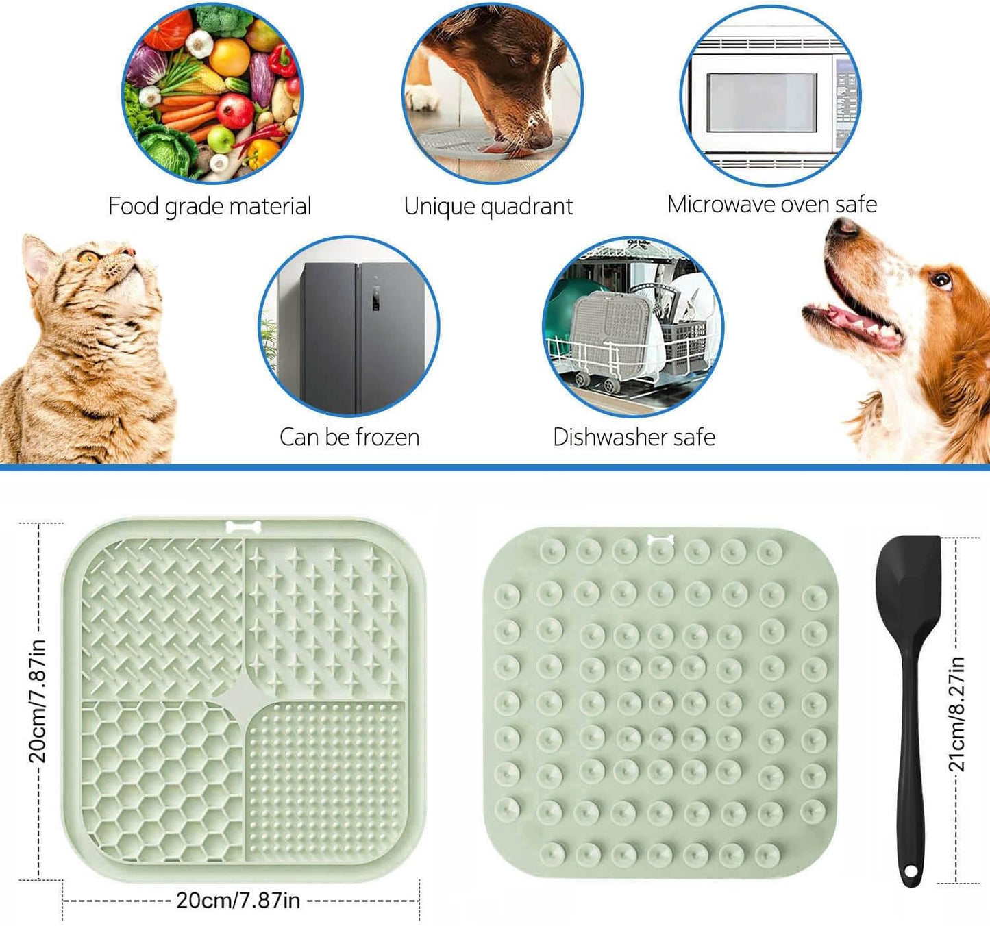 Licking Mat for Dogs & Cats with Suction Cups, 1 Pack Square Dog Slow Feeder Lick Pat for Anxiety Relief & Boredom, Dog Toys to Keep Them Busy, Pets Grooming Bathing Training Mat
