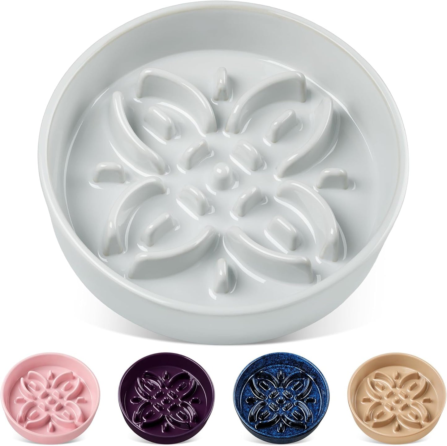 vancasso Ceramic Slow Feeder Dog Bowls, Puzzle Dog Food Bowls with Floral Maze, Anti -Slip Pet Food Dish for Small Breed, 0.6 Cups, Pink