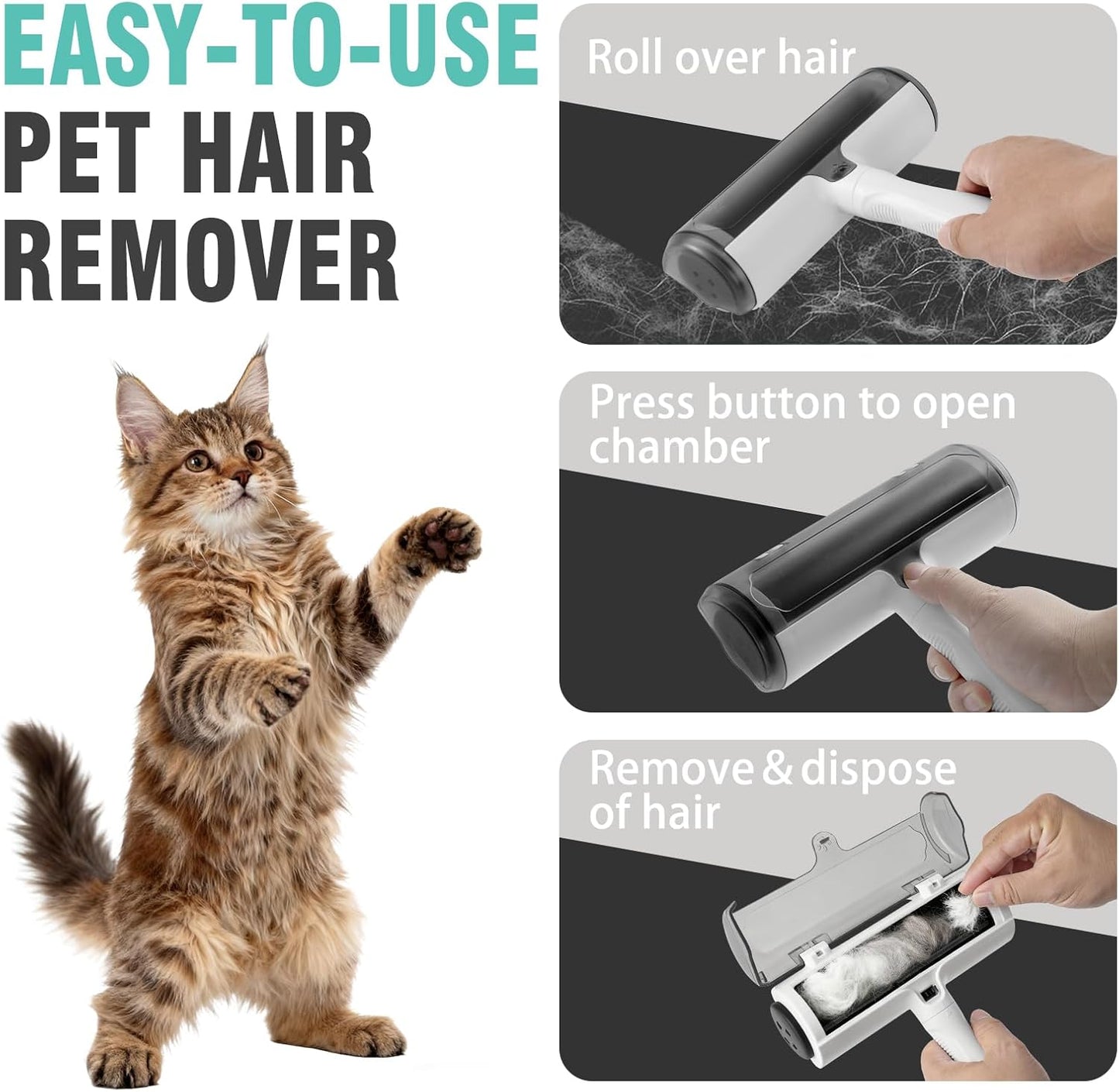 Reusable Lint Roller for Pet Hair - Washable Extra Sticky Gel Lint Remover, Eco-Friendly Dog & Cat Hair Roller for Clothes, Furniture, Carpet, Bedding, and Car Seat, (Travel Size). White.