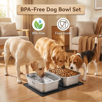 Stainless Steel Dog Bowls for Large Dogs, High Capacity Metal Dog Food Bowls, Food and Water Bowl for Larges, X-Large, and Big Dogs 1.25 Gallons