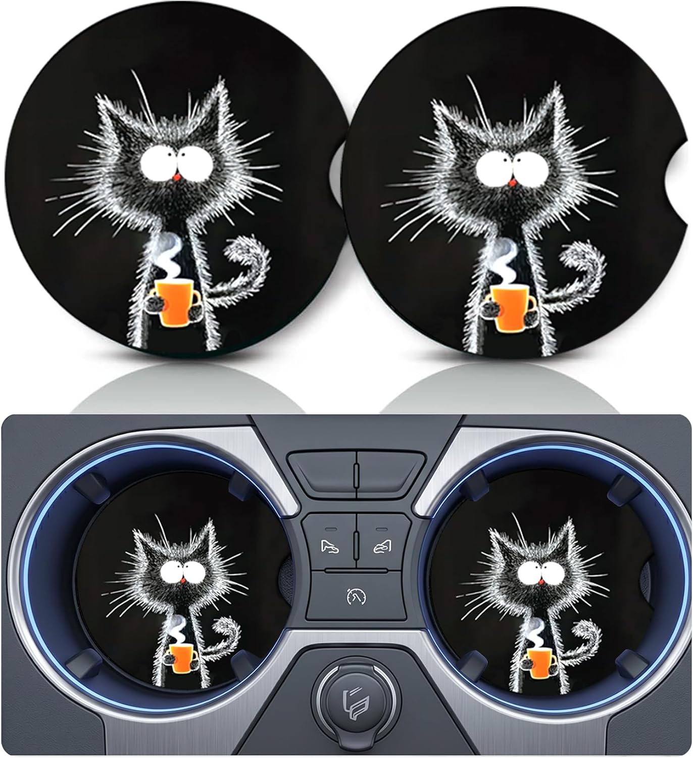 2PCS Dog Paw Print Car Cup Holder Coasters, Cars Coasters for Cup Holders, Anti Slip Rubber Mat with Finger Slot, Dogs Car Accessories Interior Decor, Dog Lover Gifts for Women, Men