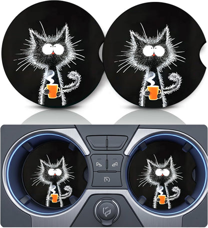 2PCS Dog Paw Print Car Cup Holder Coasters, Cars Coasters for Cup Holders, Anti Slip Rubber Mat with Finger Slot, Dogs Car Accessories Interior Decor, Dog Lover Gifts for Women, Men