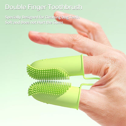 2 Pack Dog Toothbrush, 135ºSurround Bristles for Easy Teeth Cleaning, Double-Finger Toothbrush Dental Care for Puppies, Cats and Medium Pets