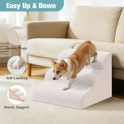Dog Stairs for Small Dogs, 2-Step Dog Steps for Couch Sofa and Chairs, High-Density Foam Pet Steps Ramp with Removable Washable Cover for Older Injured Puppy Dogs and Cats, 11.81" H, Grey