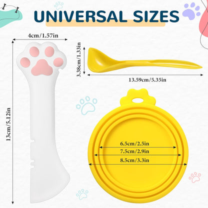 Uiifan 8 Pcs Cat Food Can Covers Lids Set, Silicone Pet Food Can Lids with Multi-Function Cat Foods Spoon and Opener, Silicone Wet Foods Spoon for Cats and Dogs(Pink)