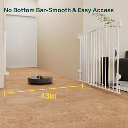 Cumbor 29.2–43" Baby Gate for Stairs, Hardware Mounted (Drill Required), Expandable No Bottom Bar Dog Gate, Auto Close Extra Wide Walk Thru, Pet & Toddler Proof Gate, Top & Bottom of Stairways(Black)