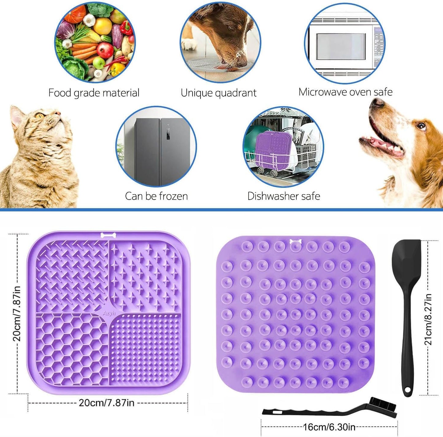 Azyh Licking Mat for Dogs & Cats 2 Pack, Slow Feeder Lick Pat for Large Dogs and Puppies, Anxiety Relief Dog Toys Feeding Mat for Butter Yogurt Peanut, Pets Bathing Grooming Training Mat (9.9'' × 6'')