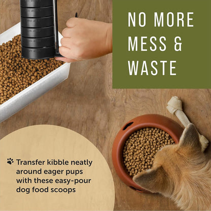 Pet Food Measuring Cups for Dogs - 2-Pack, Black, 2-Cup Capacity - Adjustable Dog Food Scoop - Dishwasher-Safe Plastic with Secure Slide Disk