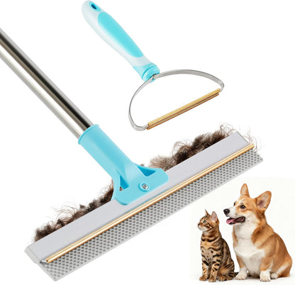 JOYMOOP Carpet Rake for Pet Hair Removal, 63" Adjustable Long Handle Pet Hair Removal Tool, Cat Dog Hair Carpet Rake with Metal and Silicone Scraper for Carpet, Sofa, Cloth