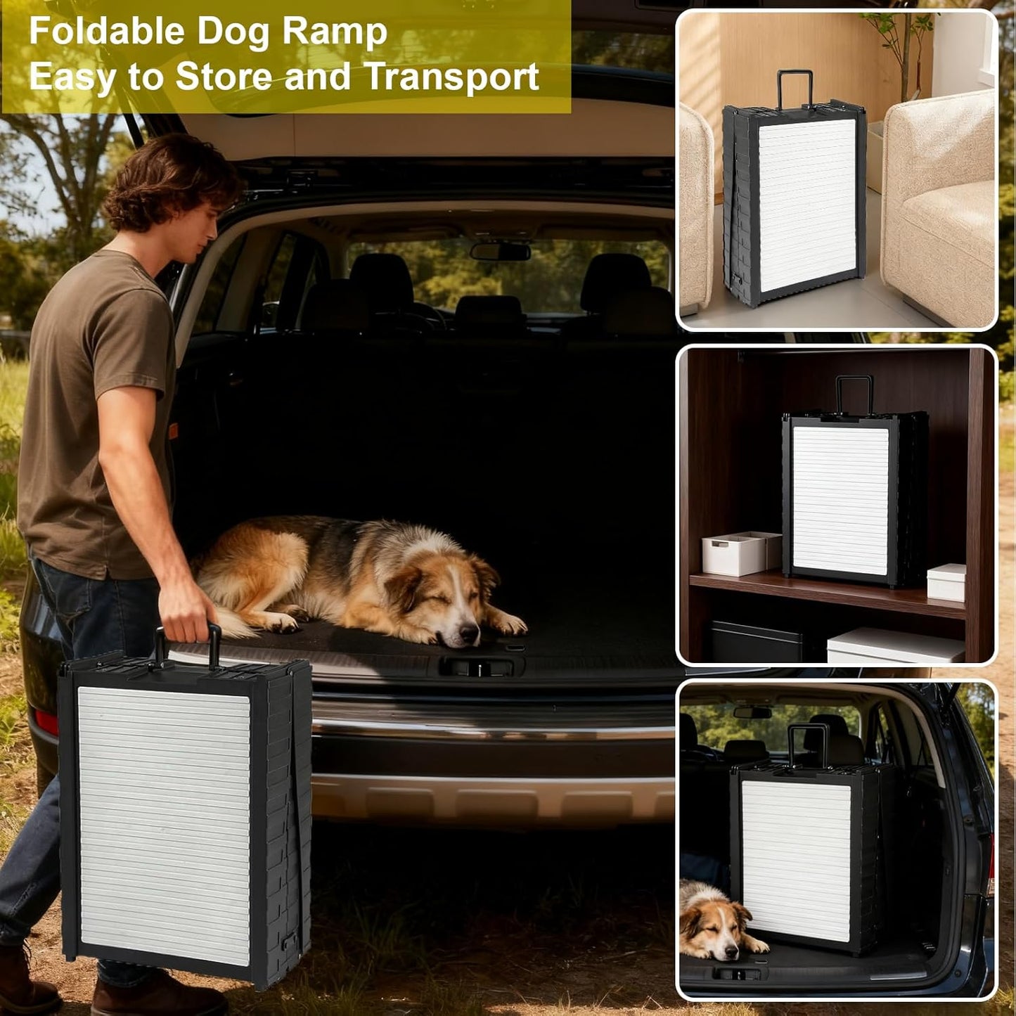 Foldable Dog Ramp for Cars, 8 Adjustable Heights Pet Ramp with Support Legs, Non-Slip & Easy to Clean Portable Dog Ramp, Supports 220 lbs, Foldable to Carry-On Size, Ideal for Large Dogs