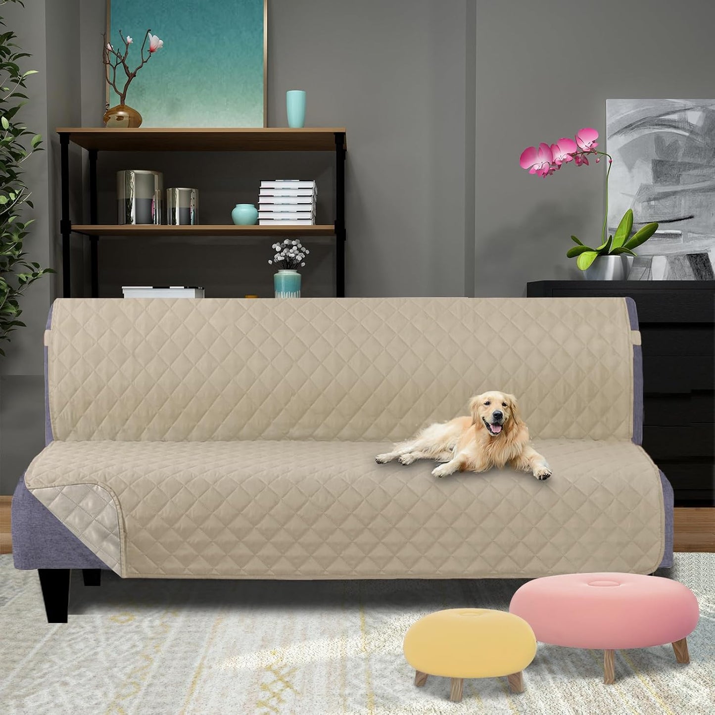 U-NICE HOME Reversible Sofa Cover Washable Couch Cover for Dogs Friendly with Elastic Straps Water Repellent Furniture Protector for 3 Cushion Couch (Sofa, Coffee/Beige) - Colors B