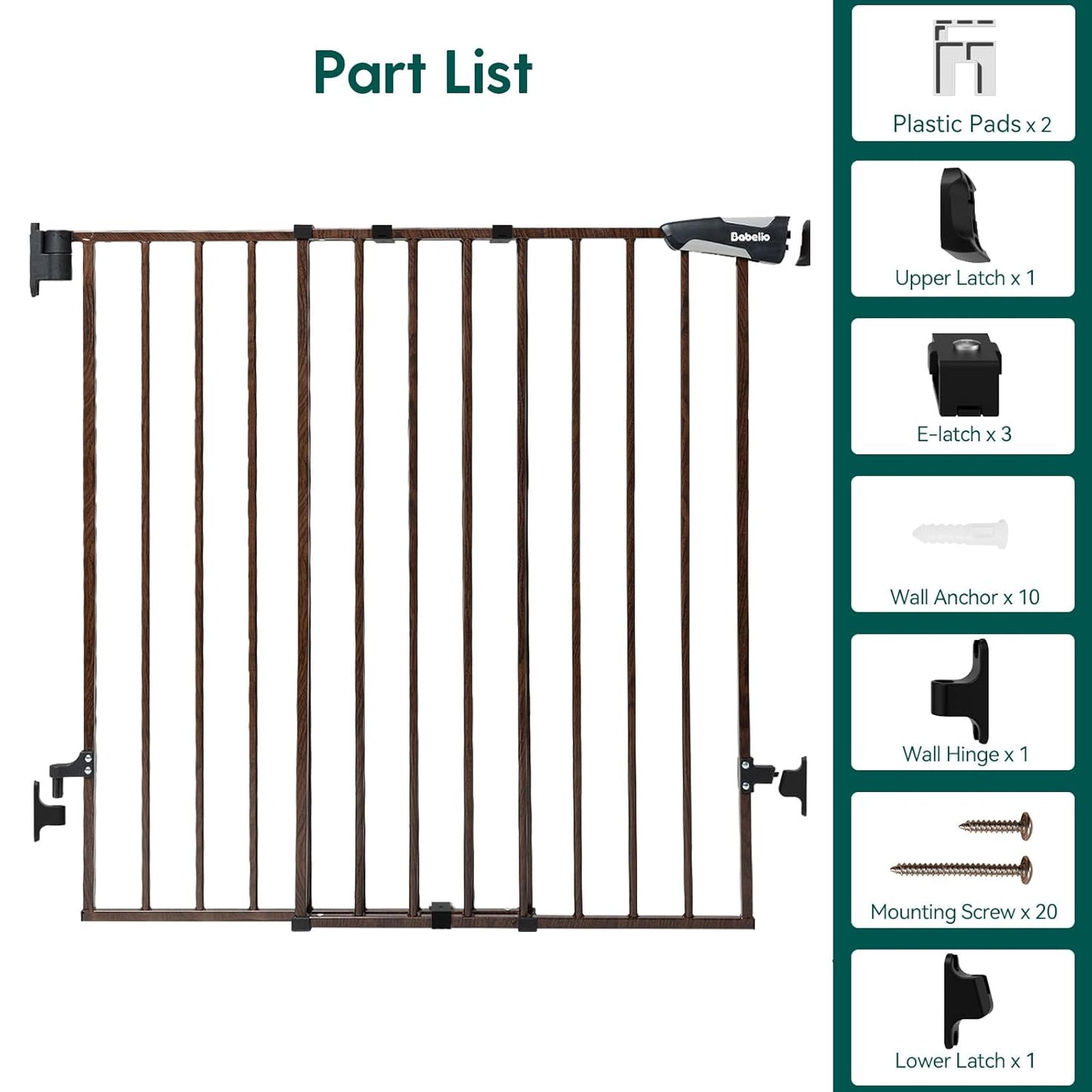 Babelio Baby Gate for Stairs, Kitchen & Doorways, 26-43" W 28" H No Bottom Bar| Easy Installation| One-Handed Operation| Auto-Close| Hardware Mount (Drill Needed) Safety Dog/Pet Gate Indoor (White)