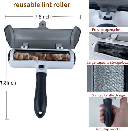 Wokaku Roller Pet Hair Remover Lint Brush with Self-Cleaning Fur Bin and Ergonomic Handle for Furniture Couch Carpet Car Seat Bedding Clothes Multi-Surface Dog Cat Hair Removal Tool
