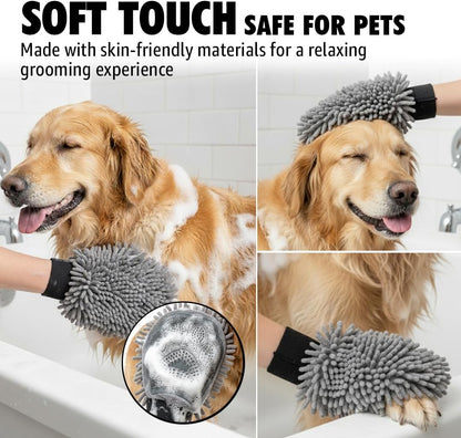 Muddy Mat® Dog Washing Gloves – Dual-Sided Pet Grooming Mitt with TPR Brush & Chenille Microfiber – Dog Wash Mitt for Bathing, Drying & Dirt Removal – Pet Bath Gloves for All Coat Types